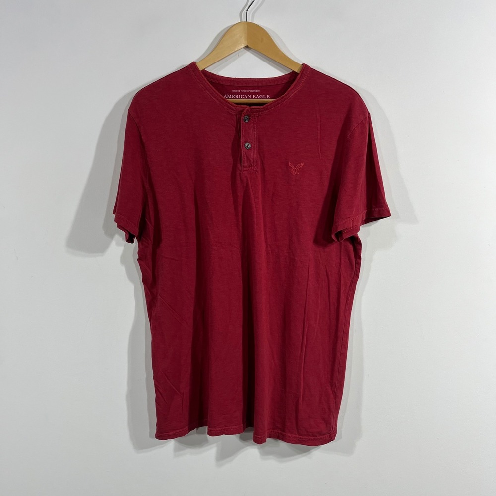 American Eagle Y2K Preppy Grunge Henley Shirt Cotton Mens Large Punk Skater